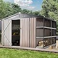 AECOJOY 10x8 Metal Storage Shed with Rack, Gray, Large Outdoor Storage Tool Utility Shed with Shelves, Weather Resistant, 263 lbs, 77.2"H x 112.8"W x 100.6"D