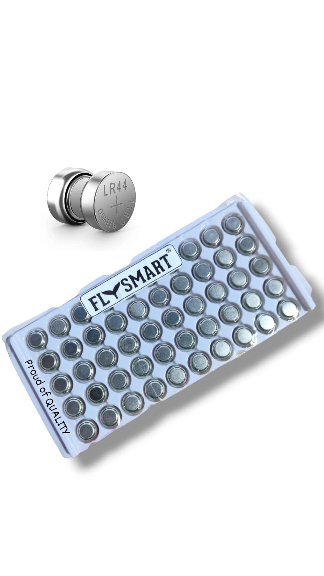 Flysmart LR44, 1.55 V Alkaline Button Coin Cell Electronics Solutipn Battery. AG13, LR44, A76, 357A for Small Devices Laser, Candel Diya, Microphone, Electronic Toys Battery G13 (Pack of 50)