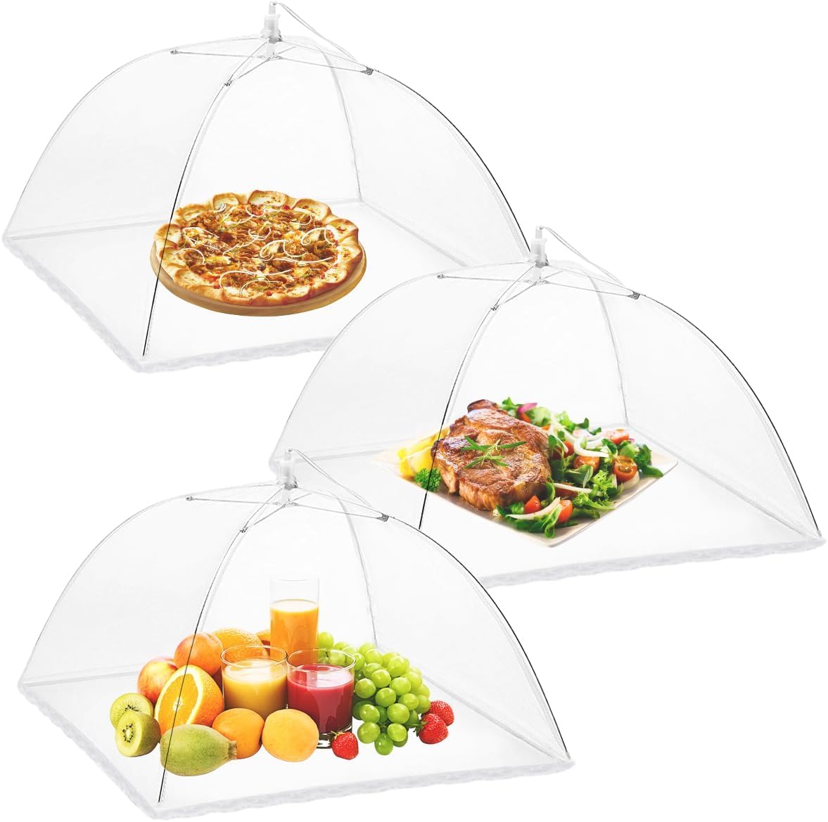 3 Pcs Collapsible Mesh Food Covers Food Domes Pop-Up Net Protectors for Outdoor Picnics, Foldable Screen Tents Umbrella,BBQs & Parties, Keep Flies Away, Reusable and Collapsible Food Tents (17In)