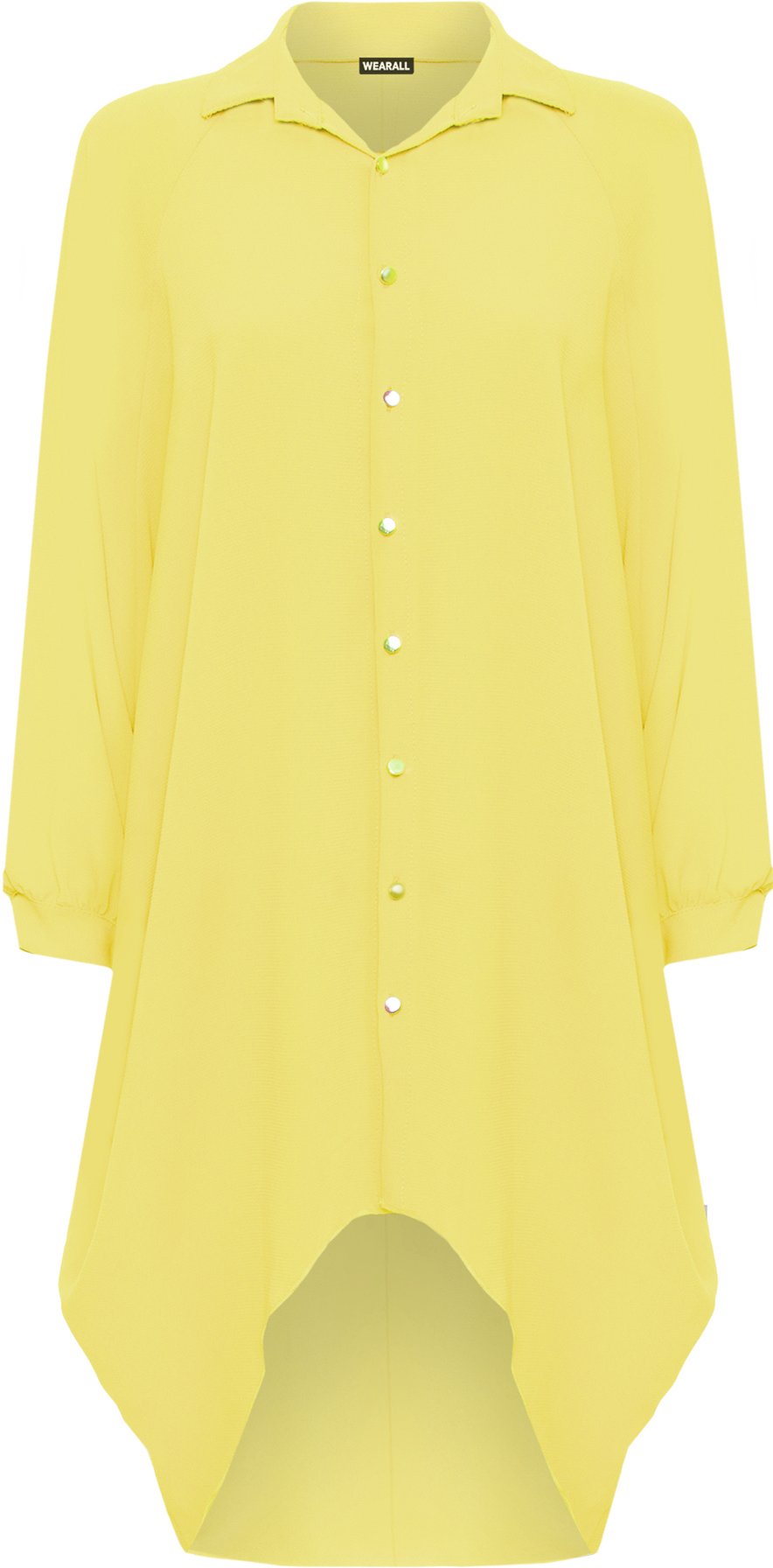 Wearall Women's Yellow Wearall® Plus Batwing Shirt Dress Long Sleeve Dip Hem Hi Lo Button Collar - 24-26