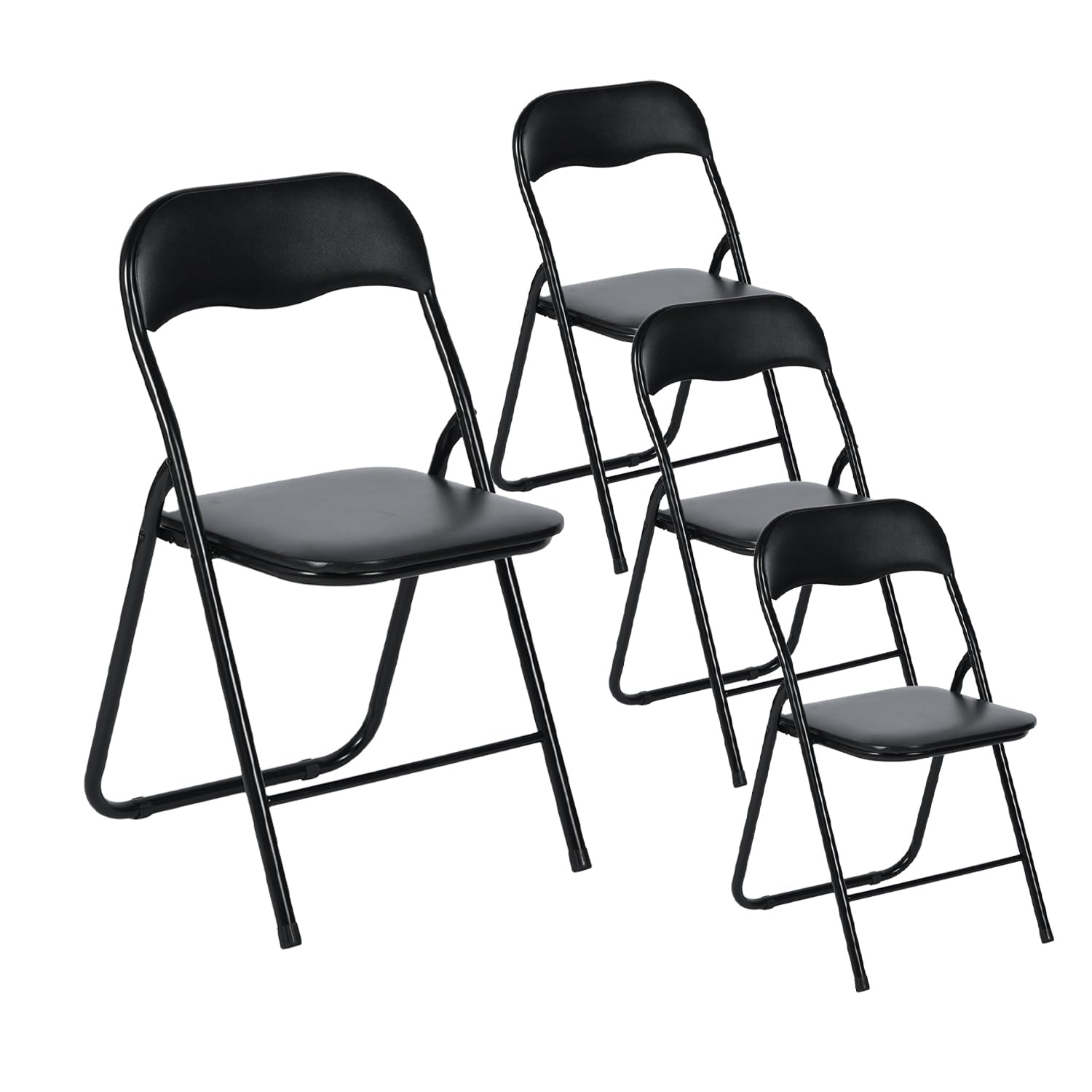 EGGREE Ensemble de 4 Chaises Pliantes Noires - Cadre Métallique, Siège Rembourré en PVC - Capacité de Charge 110 kg - Chaise Ergonomique Pliable pour Camping, Balcon, Fêtes, Bureau, Restaurant