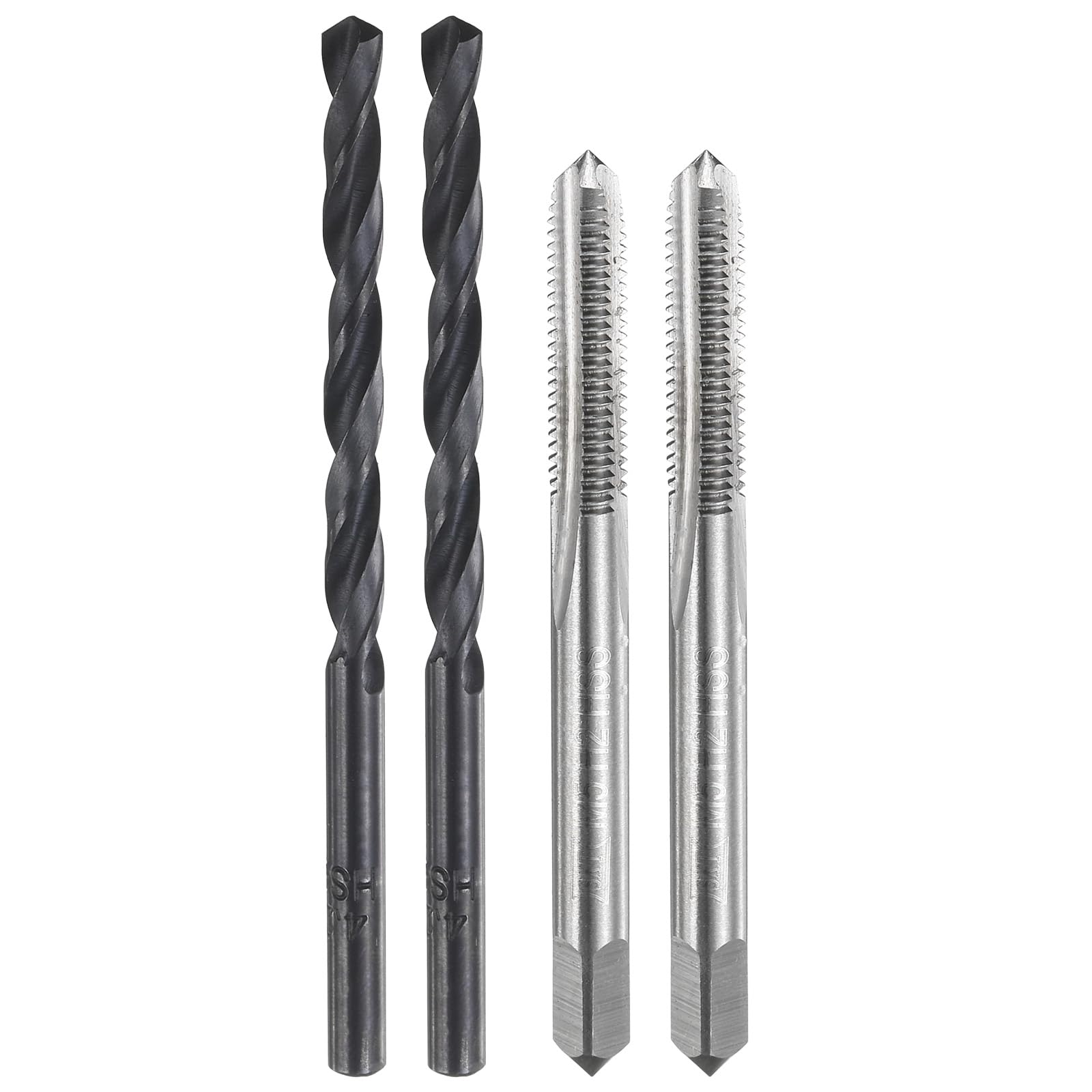 Set di maschi e punte da trapano, 2 maschi per filettatura metrica a scanalatura dritta M5 x 0,8 e 2 punte elicoidali da 4,2 mm, kit di utensili per filettatura HSS-6542 in ossido nero/non rivestit