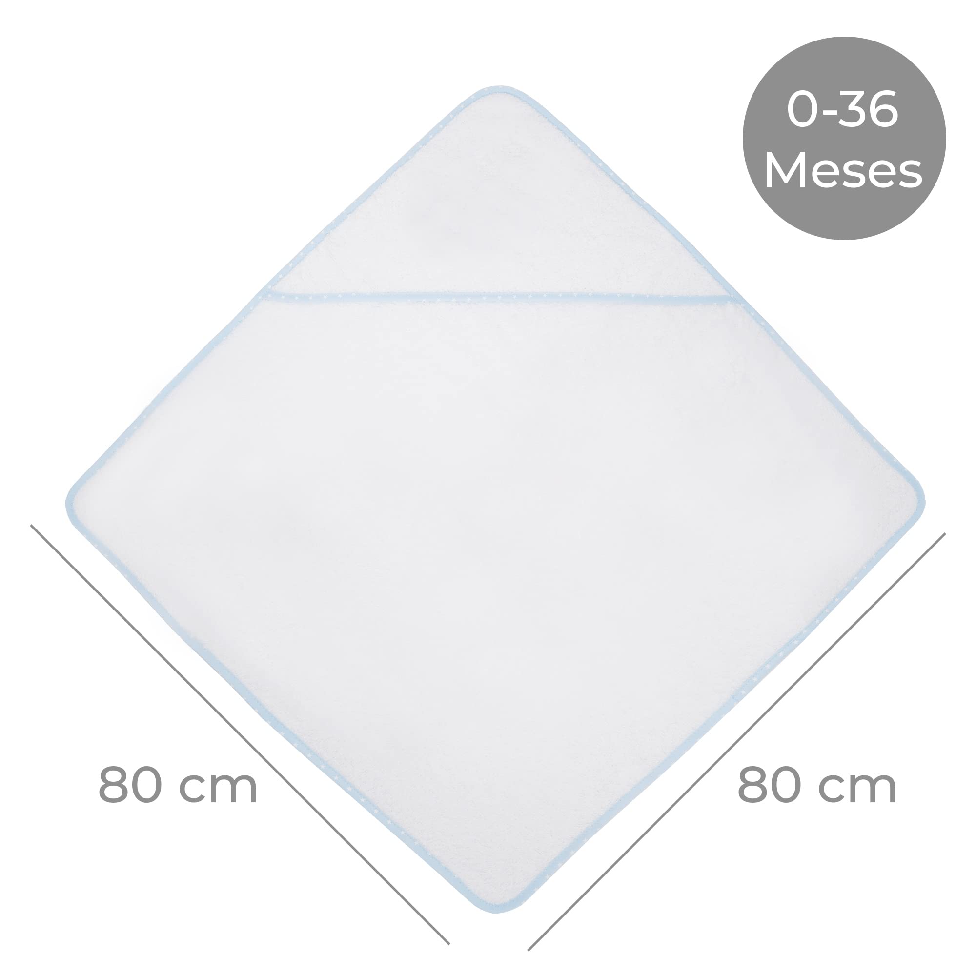 Duffi Baby - Toalla bebe recien nacido. Capa de baño Bebe 100% Algodón Para Bordar. Toalla Baño con capucha Infantil 80 x 80 cm. Super Suave Absorbente Ligera. Niños y niñas Color Blanco Azul. 1196-12