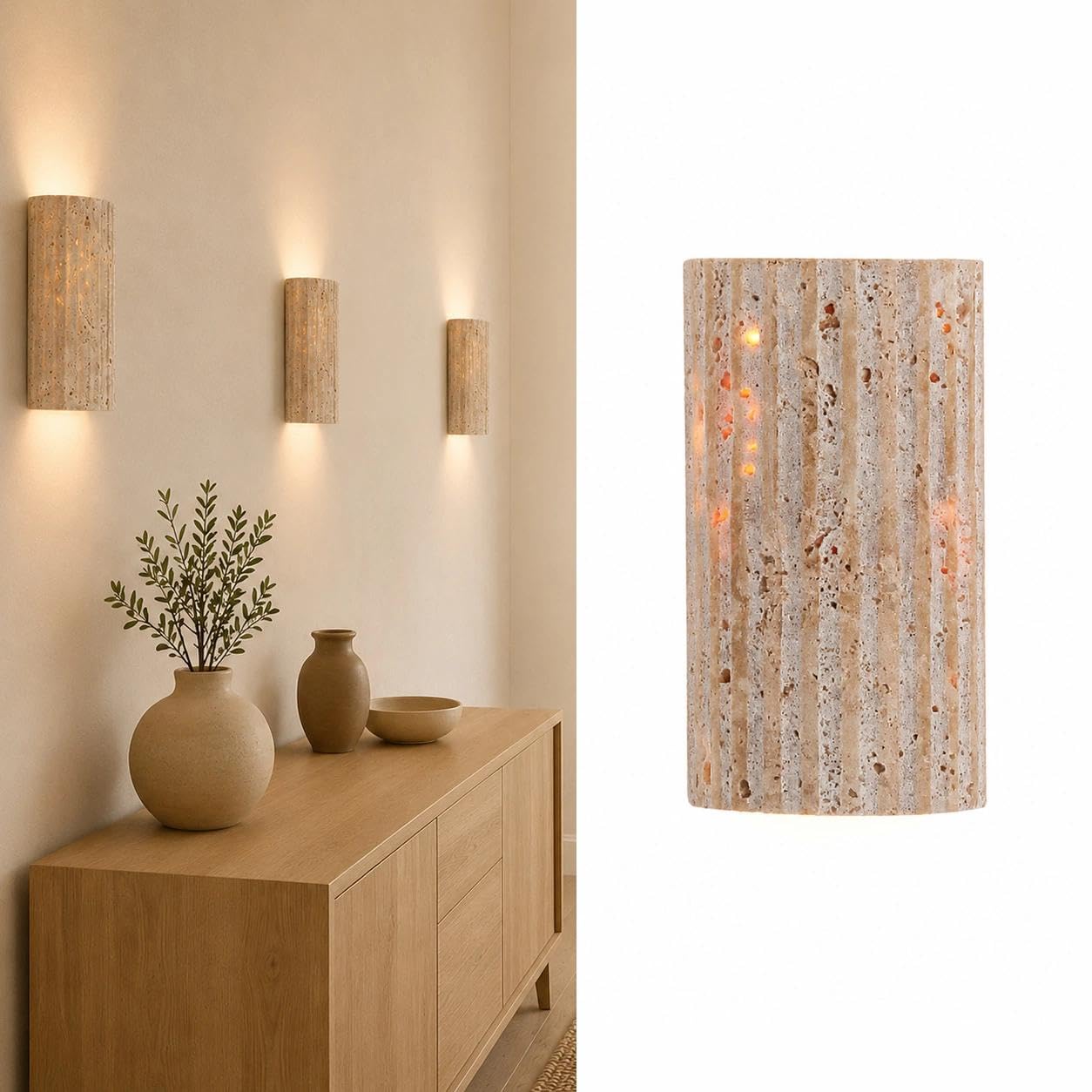Travertine Wall Sconce, Up Down Wall Lights Indoor Outdoor, Stone Sconce(Outdoor)