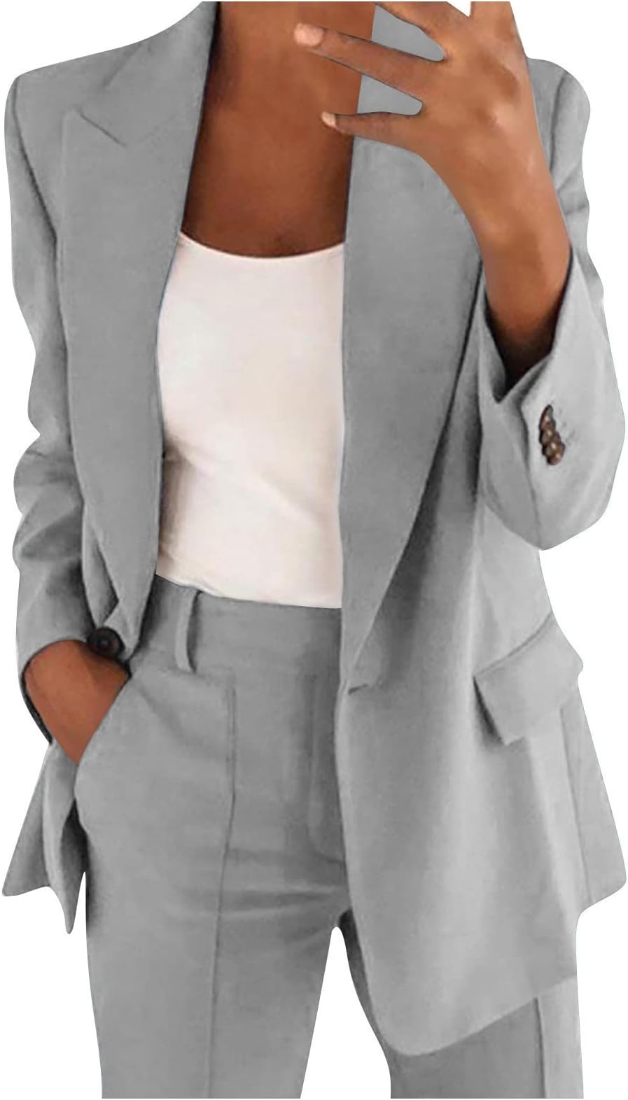 Womens Casual Basic Lapel Plain Blazer Jackets Work Suit Jacket Long Sleeve Open Front Coat Tops with Pockets Cardigan Suits Coat Comfortable Formal Jacket