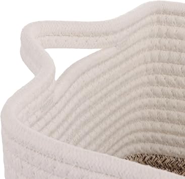 2 Pack Cotton Rope Storage Baskets for Shelves, 33x25x23cm Soft Woven Baskets for Closet Storage, Woven Basket with Handle, Storage Bins for Living Room, Laundry Basket for Clothes Toy Storage