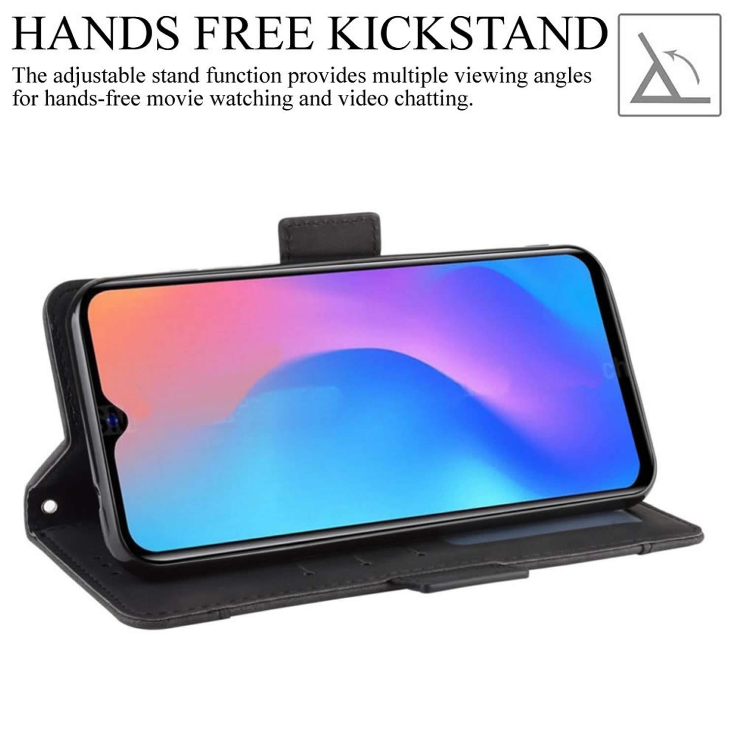 HualuBro Cover Portafoglio Per Blackview A60 (2019) - Flip Case In Pelle PU Con Slot Carte, Chiusura Magnetica E Funzione Stand (Nero) - 2