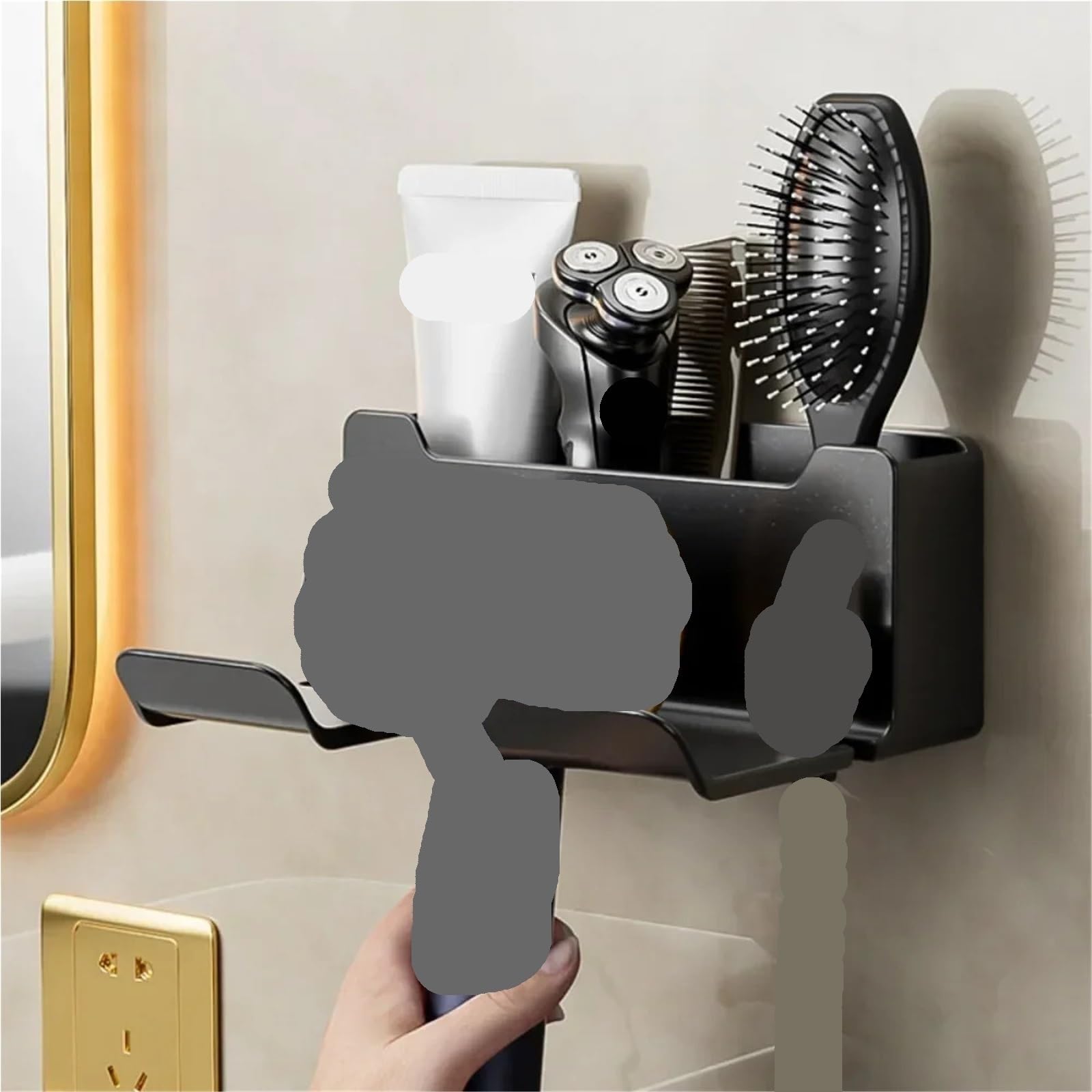 Haartrockner Halter Wand Trockner Wiege Glätteisen Ständer Organizer Box Wc Gebläse Regal Bad Zubehör für Hotel Wohnzimmer(Gray)