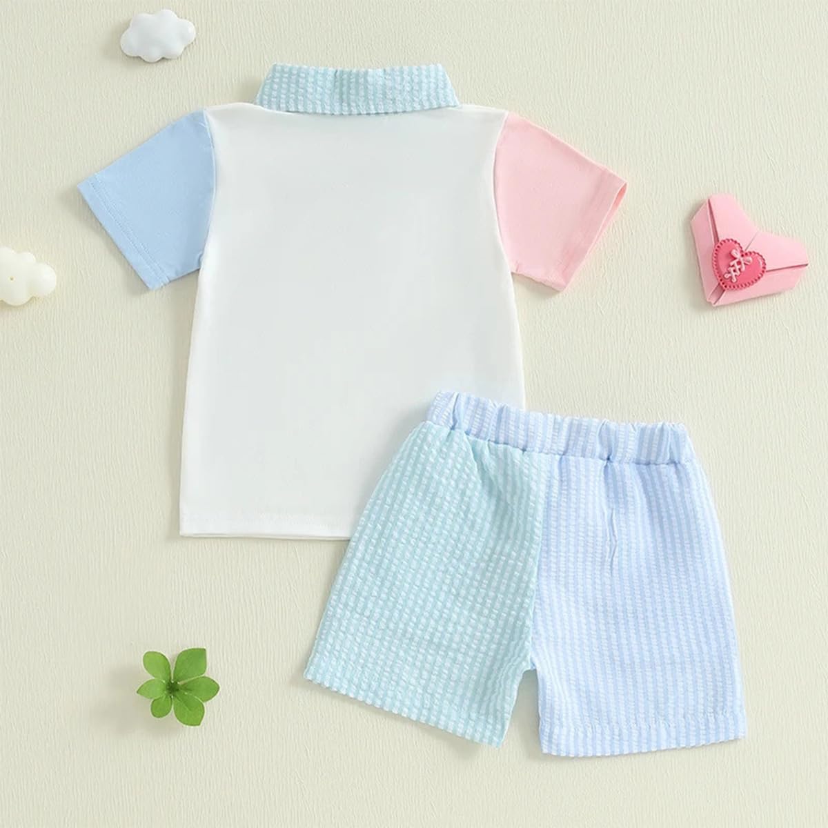 Conjunto Ropa para Niños Pequeños Manga Corta con Cuello Vuelto Camiseta Polo Lisa/Estampada y Pantalones Cortos 2 Piezas Chándal Traje para Verano - 3
