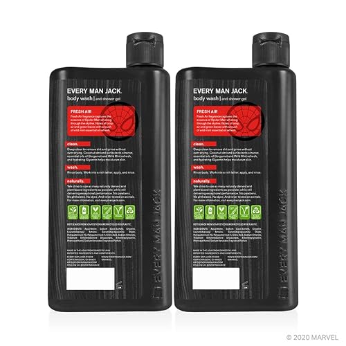 Every Man Jack Body Wash - Marvel Spider Man | 16.9-Ounce Twin Pack - 2 Bottles Included | Naturally Derived, Parabens-Free, Pthalate-Free, Dye-Free, And Certified Cruelty Free #TOP6