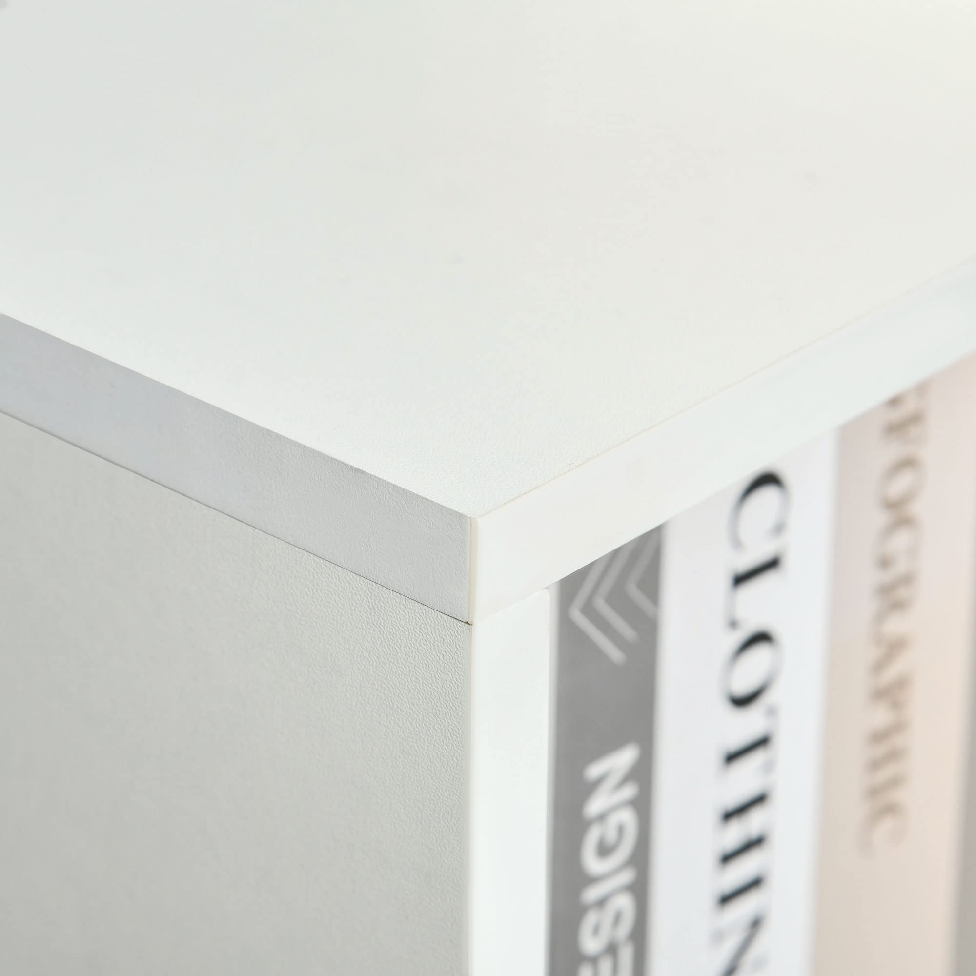 HOMCOM Librería Estantería para Libros con 1 Cajón 50x29,5x120 cm Blanco | Patas de Madera, 6 Compartimentos Abiertos, Almacenaje Plantas Archivos, para Salón Dormitorio Oficina
