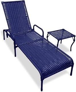 Kit 1 Espreguiçadeiras Catar Azul + mesa p/Jardim e Piscina