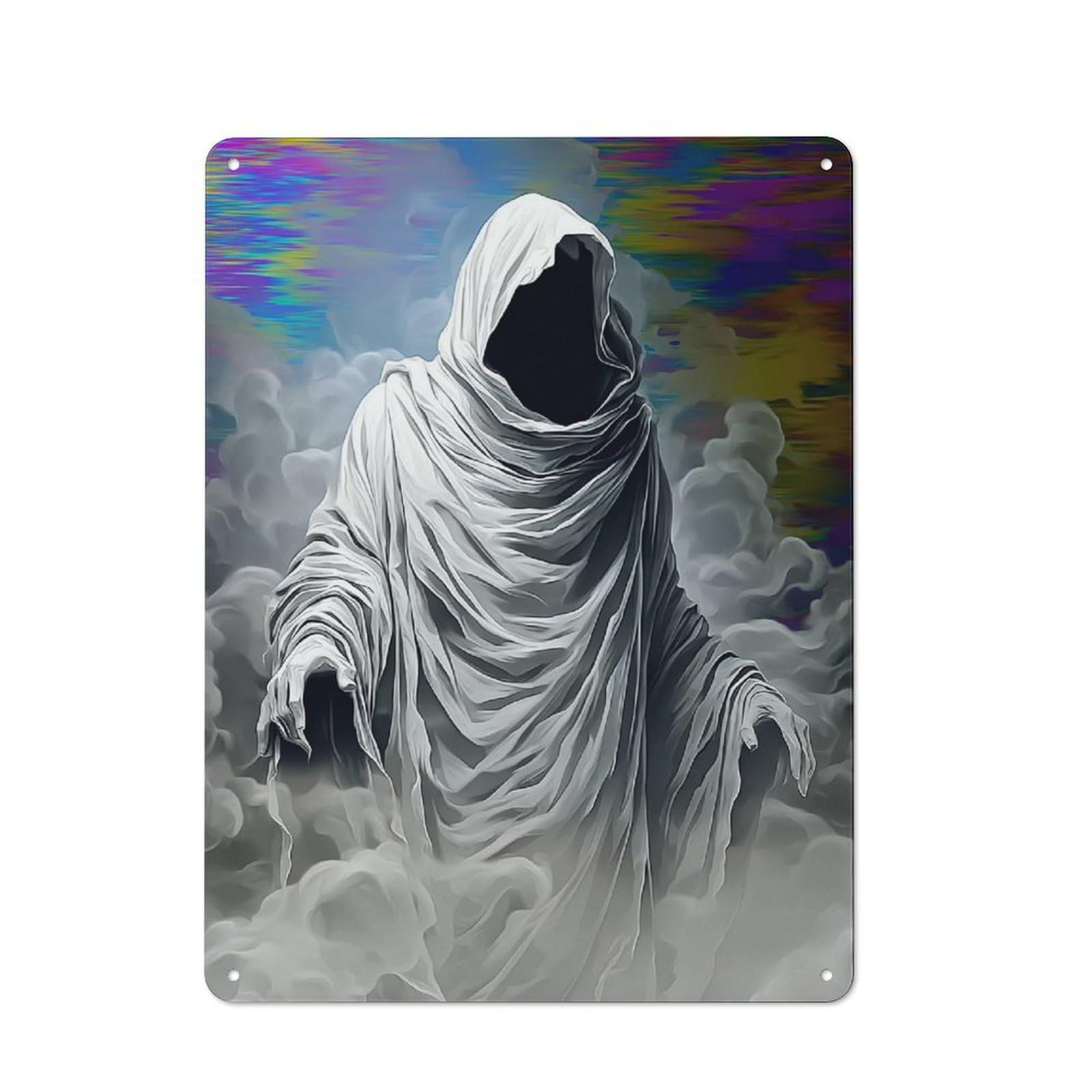 Junmoney Shadow Figure In White Robe Retro Metal Wall Sign 40X30cm For Studio Or Craft Room, For Metal Sign Collectors, For Garage And Workshop Walls