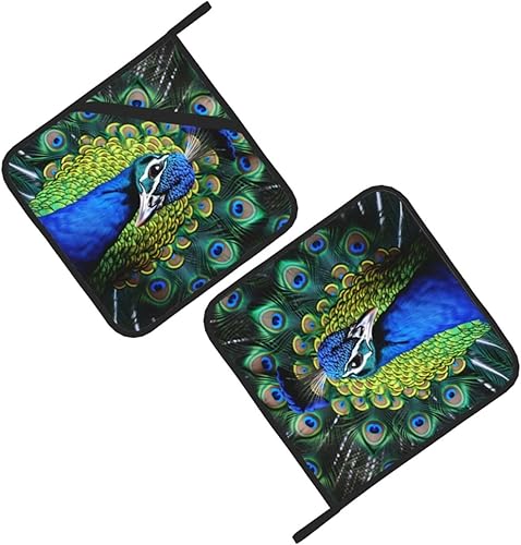 Miniatura 6 de 2 soportes para ollas para cocina, resistentes al calor, almohadilla caliente de pavo real azul, lavables, para cocinar, salvamanteles cuadrados