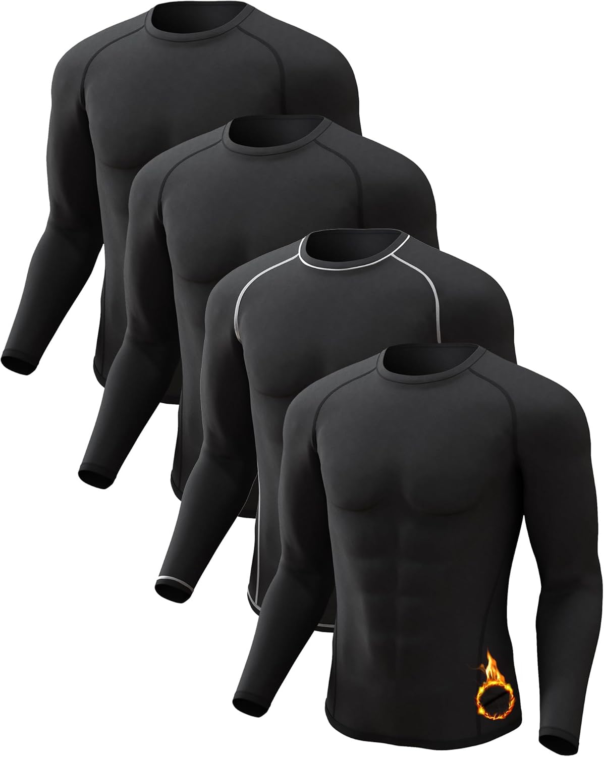 CL convallaria 4 or 2 Pack Men's Thermal Shirt Long Sleeve Fleece Lined Tops Base Layer Long John Shirts for Menn