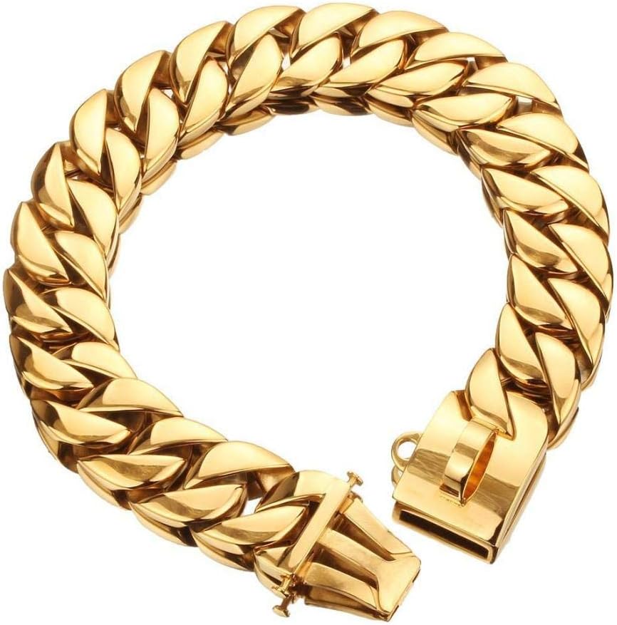 Basic Dog Leashes 32mm Dog Collar Chain Gold 316 Stainless Steel Bulldog Pitbull Collar Lead Pet Chain Necklace Trainning Large Dog Collar-Collar Only_L 50cm, L 50cm, Collar Only