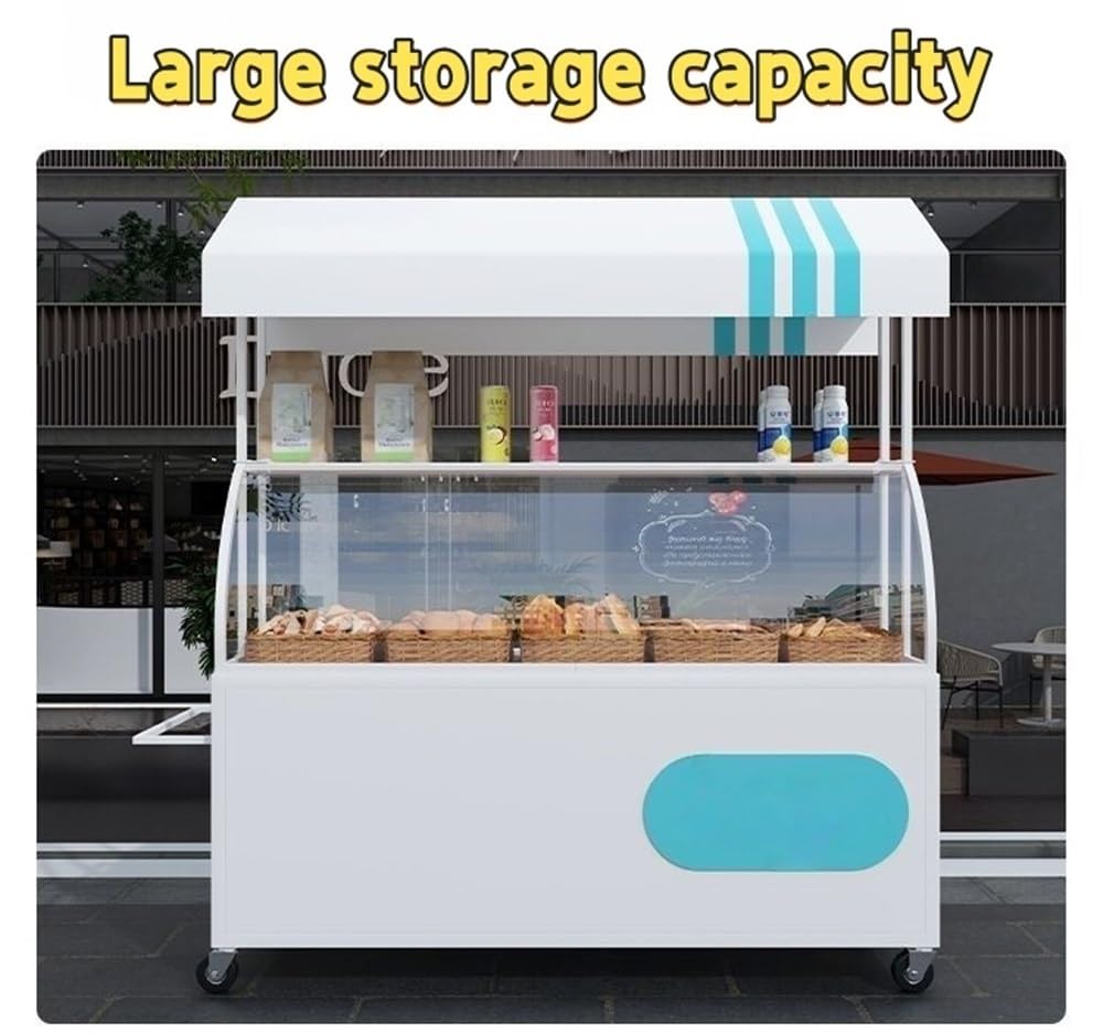 Carrello alimentare con ruote e pannello in acrilico, 140 x 194,8 cm, bancarella del mercato del ferro per eventi di street food e vendita all'aperto, design portatile e creativo