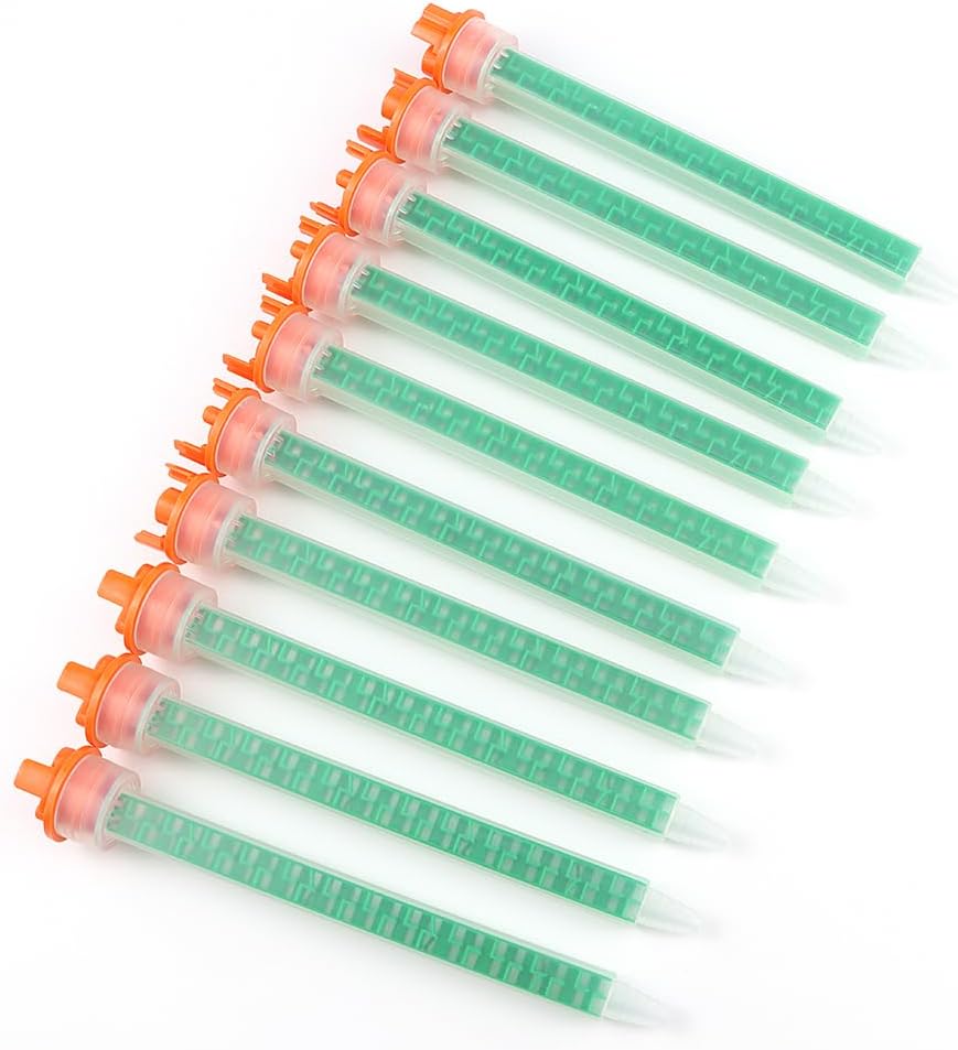 F system static mixer nozzle tube head AB glue acrylic adhesive gun mixer for 4:1/10:1 mixing ratio 7.1 inches, 24 elements, epoxy mixing nozzle head 10pcs