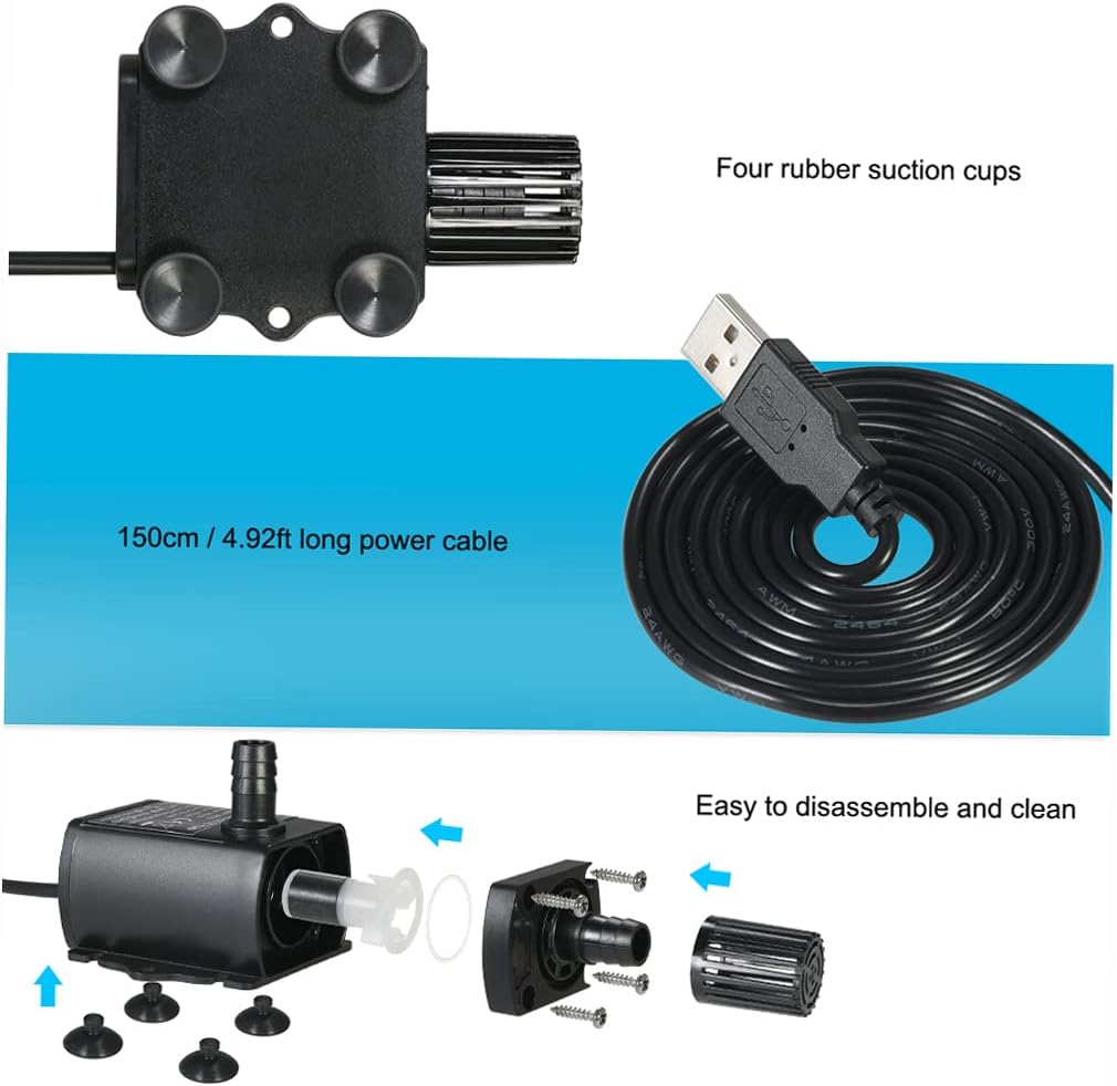 Decdeal Submersible Water Pump Aquarium Fountain with Flow Adjustment Function and USB Interface, DC 5V 4.8W 300L/H Lift 300cm