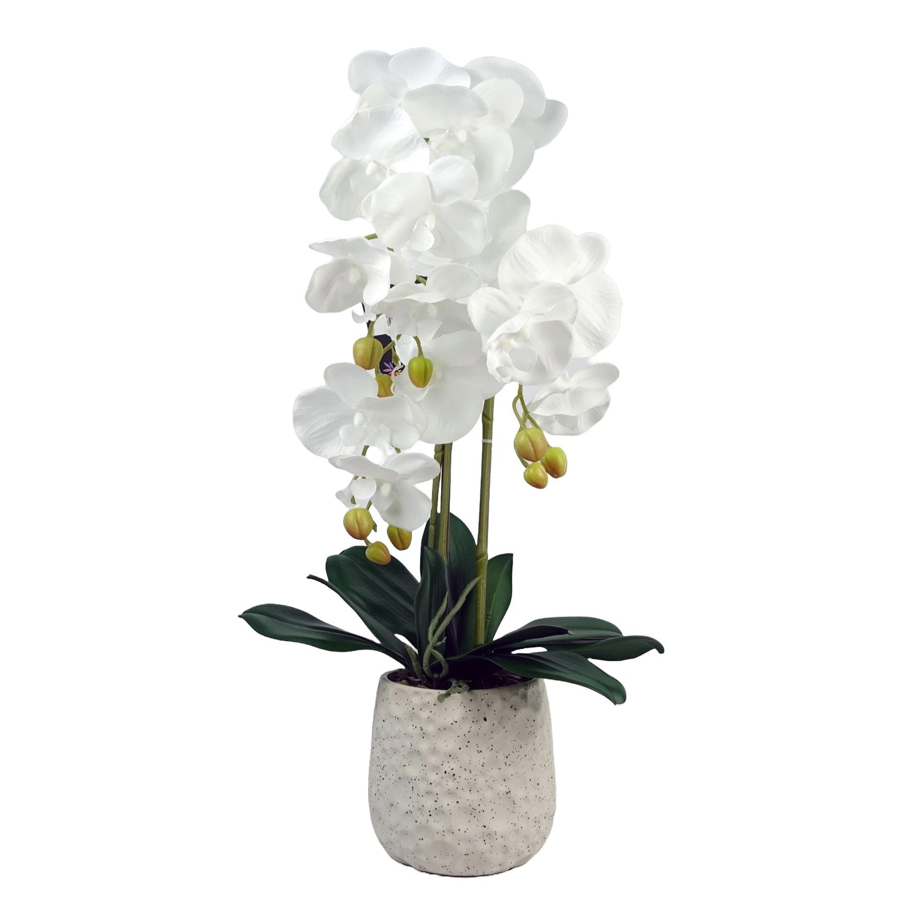 B&Q -  60Cm Pure White Artificial Orchid With Ceramic Bubble Planter
