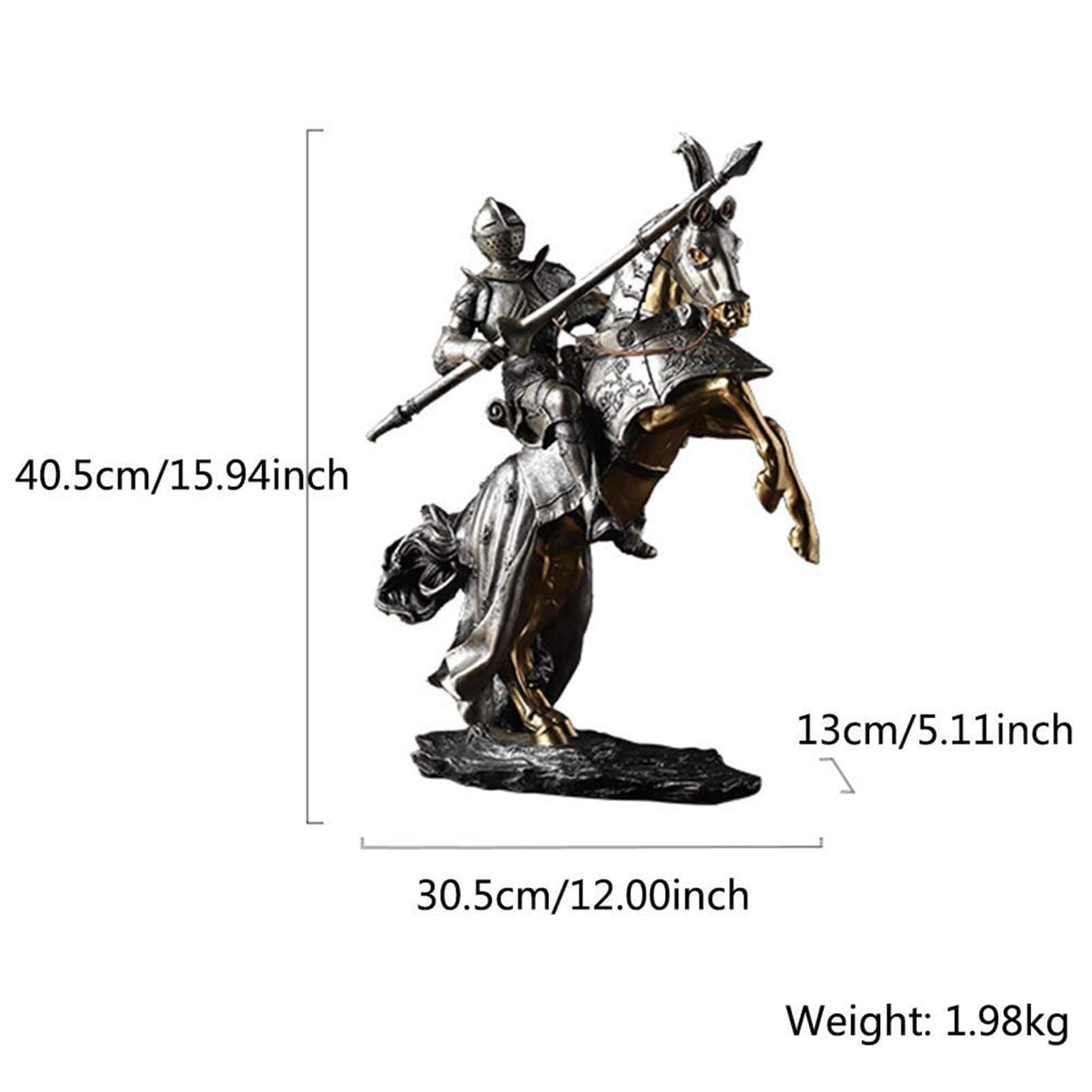 Rzeźba artystyczna na biurko – zbroja rycerza statuetka ozdoba, rzeźba rycerza konia, figurka do dekoracji domu, statuetka dekoracyjna do biura (A)