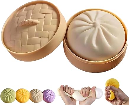 Mystery Dumpling Squishy, Squishy Dumpling Toy Stress Ball with Steamer Box Anxiety Relief Fidget Toy Sensory Toys For Adults & Kids A-3, 10cm