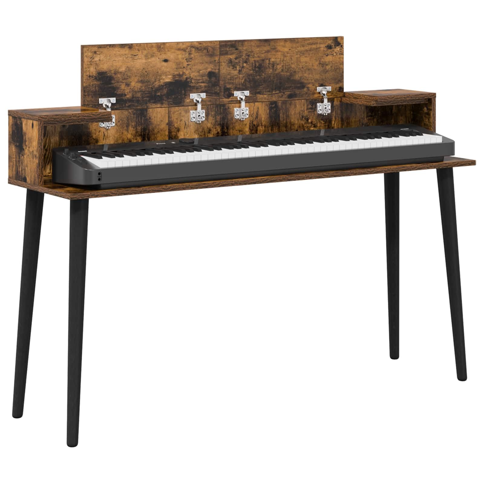 Studiotisch 110 x 36 x 19,5 cm, Tastaturtisch aus Holzwerkstoff in Raucheiche, Ergonomische Ablage für Musikzubehör