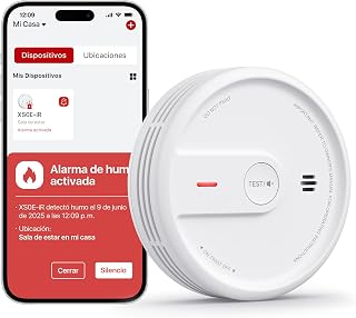 X-Sense Detector de Humo Inteligente para el Hogar, Vida Útil de 10 Años con Batería Reemplazable, Función Wi-Fi y App, Modo Nocturno, XS0E-iR, 1 Unidad