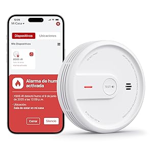 X-Sense Detector de Humo Inteligente para el Hogar, Vida Útil de 10 Años con Batería Reemplazable, Función Wi-Fi y App, Modo Nocturno, XS0E-iR, 1 Unidad