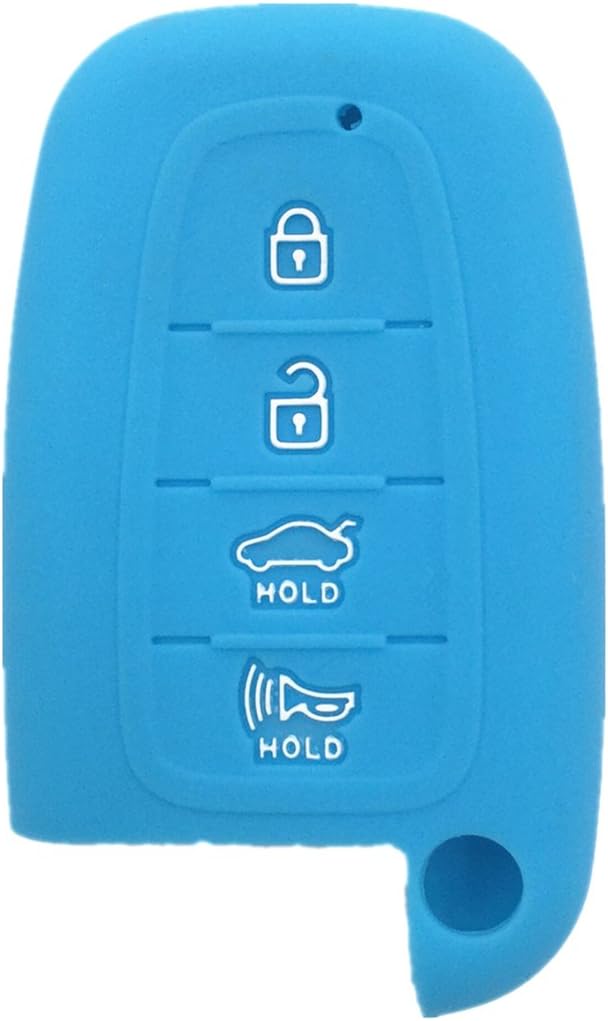 Ezzy Auto Light Blue 4 Buttons Silicone Remote Fob Key Case Cover Holder Bag Key Fob Skin Covers Replacement fit Hyundai Equus Genesis Coupe Sonata Veloster