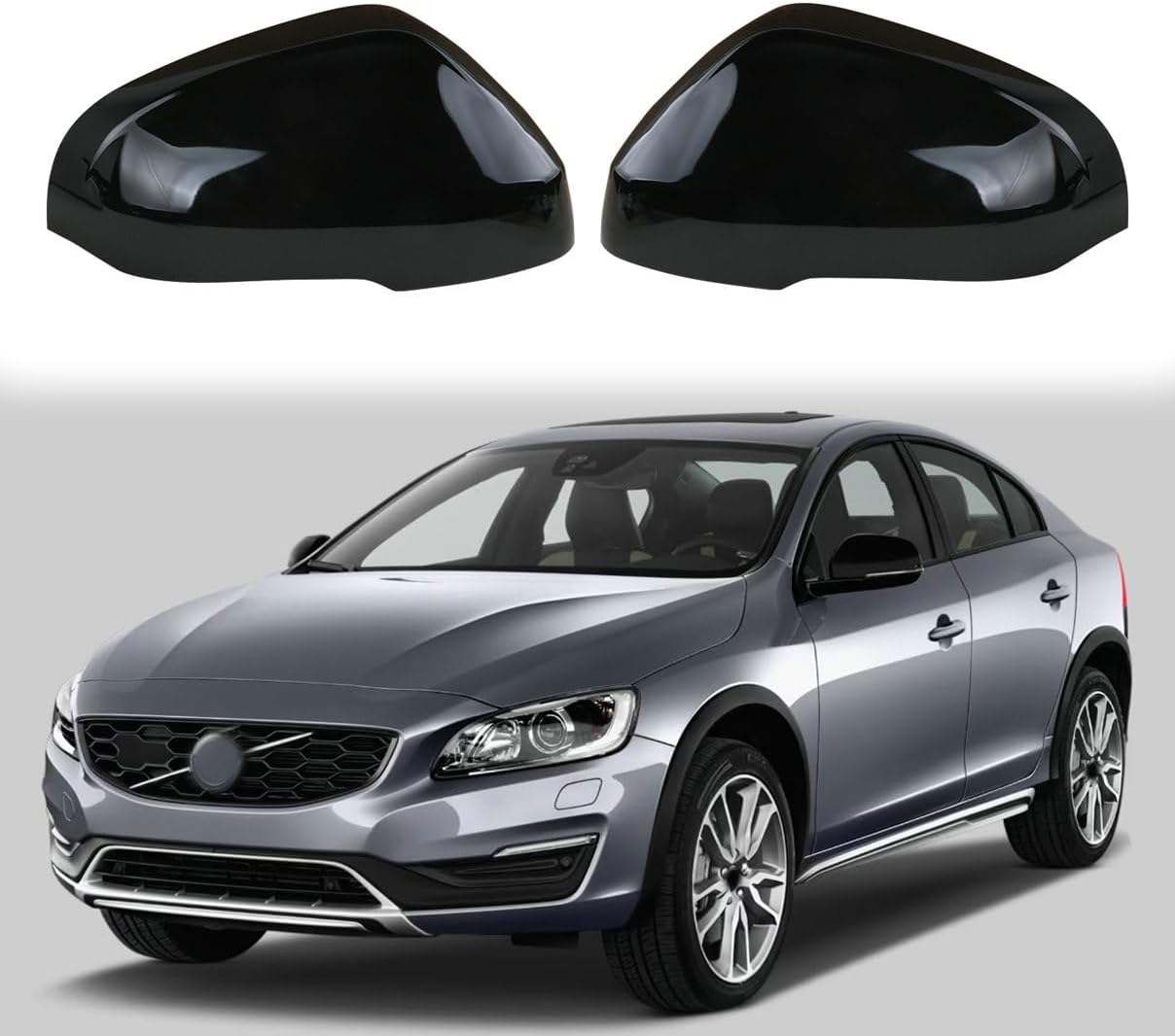 Pair Left & Right Side Rearview Mirror Cap Cover Compatible for Volvo S60 S80 2012-2019 V60 Black