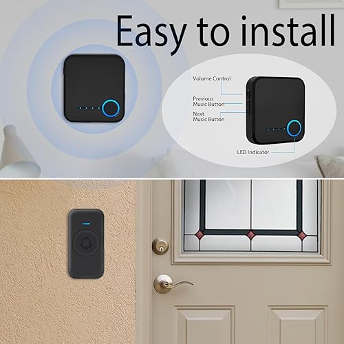 Miniatura 26 de Timbre inalámbrico, timbre de puerta impermeable con 60 campanillas, 5 niveles de volumen y modo de silencio, timbre de puerta ruidoso inalámbrico