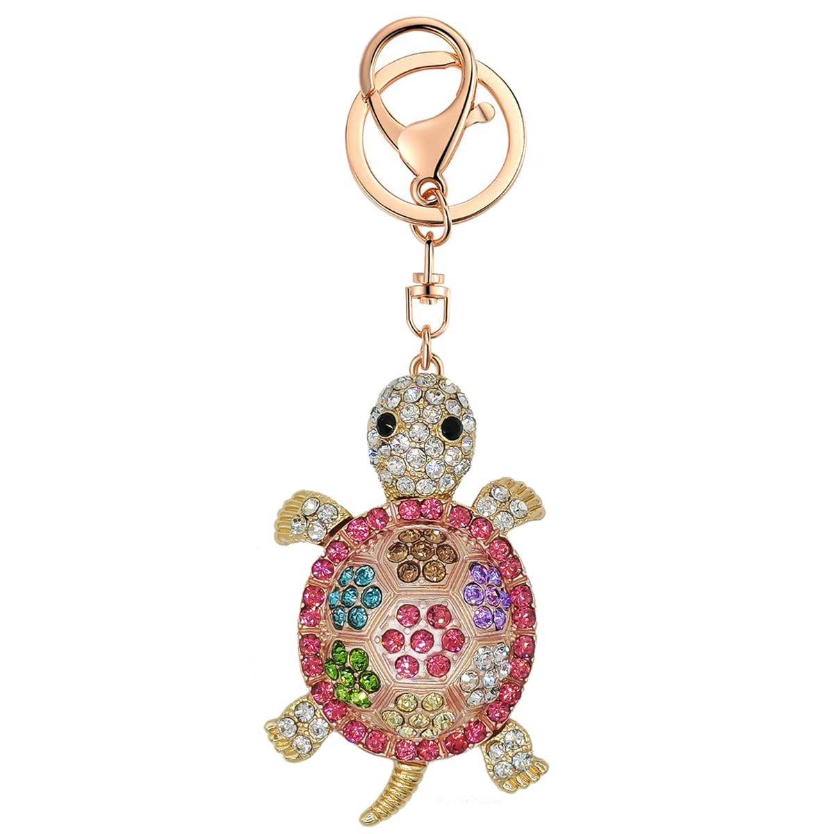 Ryie Women's Tortoise Coloful Cute Keychain Key Chains For Car Kawaii Rhinestone Crystal Bling Pink Fob Key Ring For Bag Backpack Charm Accessories (Tortoise Coloful)