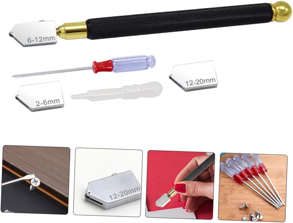 PLAFOPE Glass Cutter Set 5pcs with Oil Feed Portable Tile Cutter Hand Tool for DIY Glass Cutting and Home Accessories