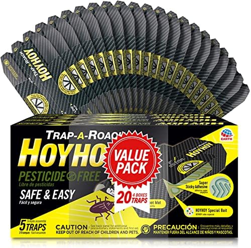 HOY HOY Trap A Roach - 20 Traps [4 Pack] Baited Glue Traps, Great for Home with Kids & Pets Indoor, Sticky Pest Control Trap, Roach Killer, Made in Japan