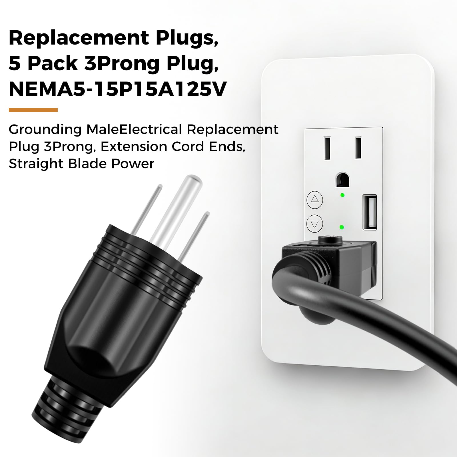 NEMA 5-15P Replacement Plugs - 5 Pack -7