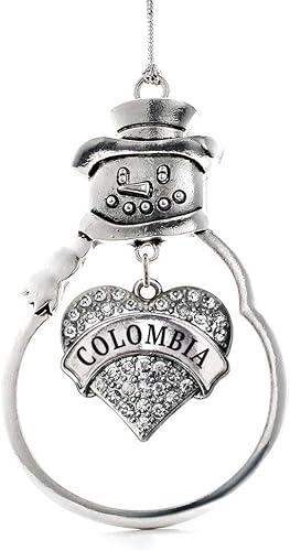 Inspired Silver - Adorno Colombia Charm - Adorno de muñeco de nieve con forma de corazón de plata pavé con joyas de circonita cúbica