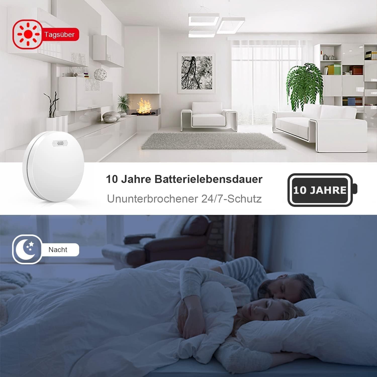 CPVAN Rauchmelder Vernetzt 10 Jahre Batterie mit Klebepad | Ohne Bohren, EN14604 Geprüft Funk Feuermelder, Entspricht der Europäischen Norm Feuermelder, 5er Set