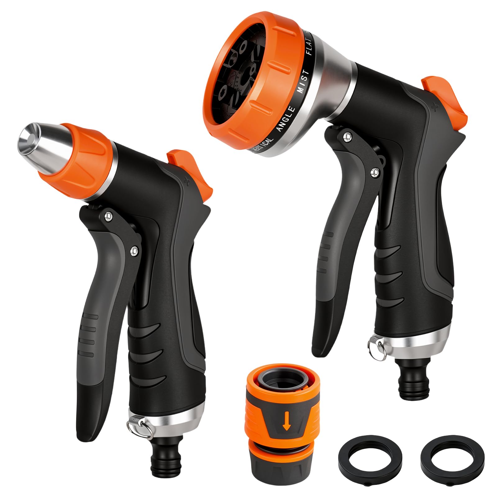 YHNDECO 2 Pack Hose Pipe Spray Gun, 10 & 2 Adjustable Patterns Garden Hose Spray Gun, Water Flow Control, High Pressure Hose Nozzle with Quick Connector for Plants & Lawn Watering, Car Washing