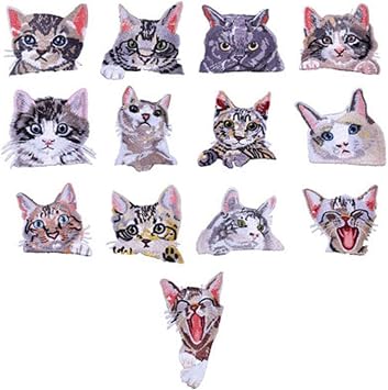 Cat Embroidery Patch Badge Applique Pocket Patch Cute Iron on Cartoon Patches for Clothes