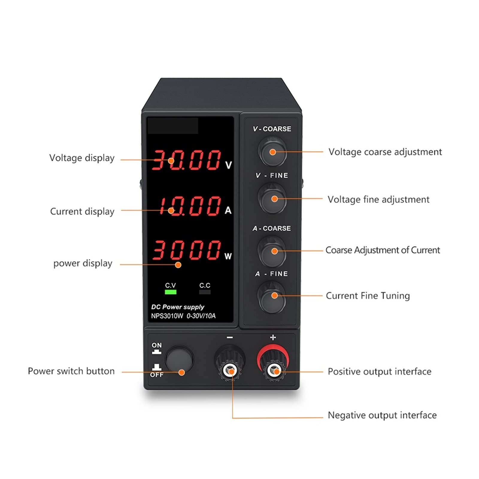 Zasilacz zmienny, Regulowany zasilacz DC 30V 10A laboratoryjny LED 60V 5A stabilizator napięcia przełączający źródło ławkowe(4Digits 0-60V 0-5A)