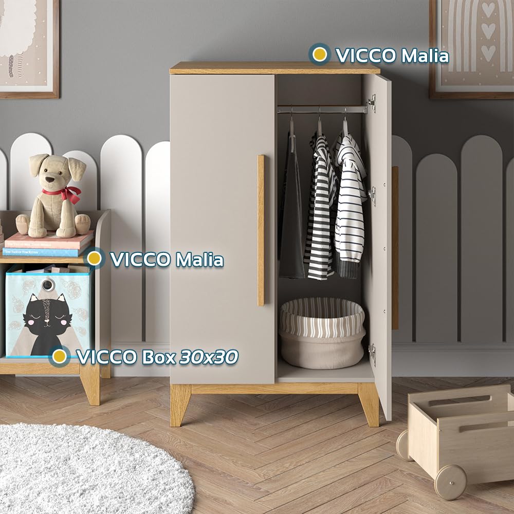 VitaliSpa Kinderkleiderschrank Malia, Cashmere/Eiche, 70 x 120 cm, mit Einlegeböden und Kleiderstange zur flexiblen Aufbewahrung
