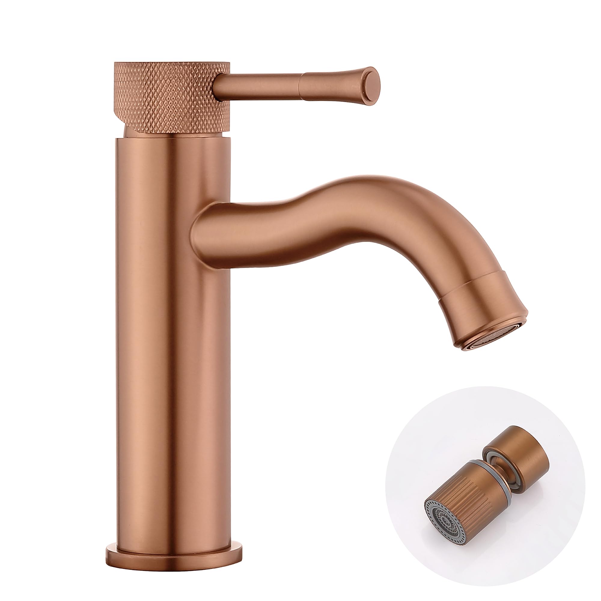 Rubinetto da bagno in oro rosa, con spruzzatore estensore aeratore, rubinetto per lavabo con maniglia singola, per vanity farmhouse e camper