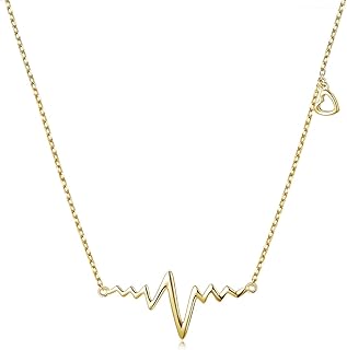 Heartbeat Necklace 925 Sterling Silver EKG Cute Life Line Heartbeat Love Cardiogram Necklace Gift for Women Girls,18"