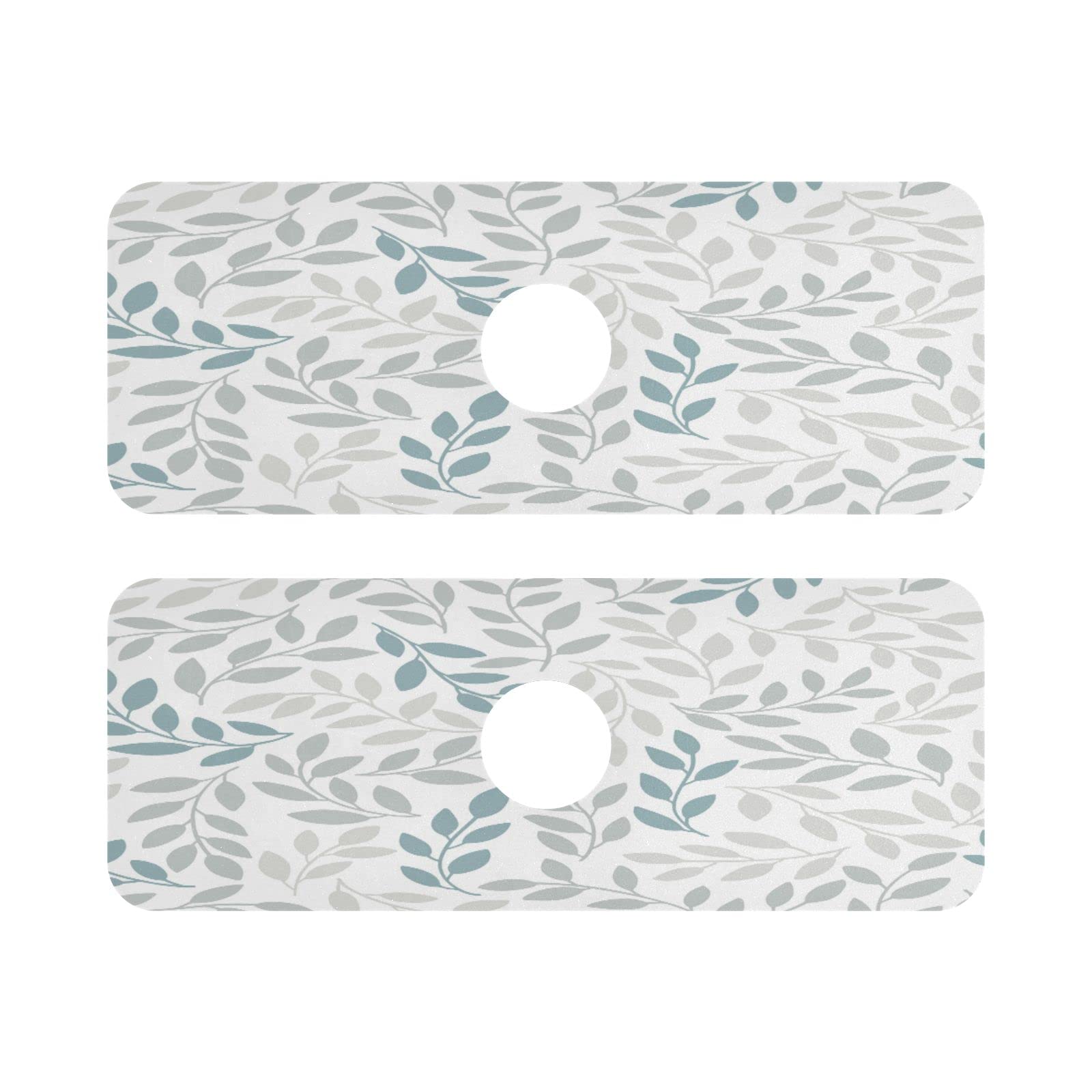 Blue Gray Leaves Faucet Drying mat Silicone Kitchen Faucet Mat Sink Splash Guard Drip Catcher Dish Soap Sponge Holder for Guard Bathroom Farmhouse S