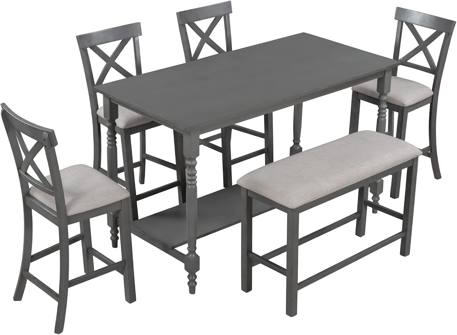 6Piece Kitchen Table Set, Wooden Rectangular Dining Table