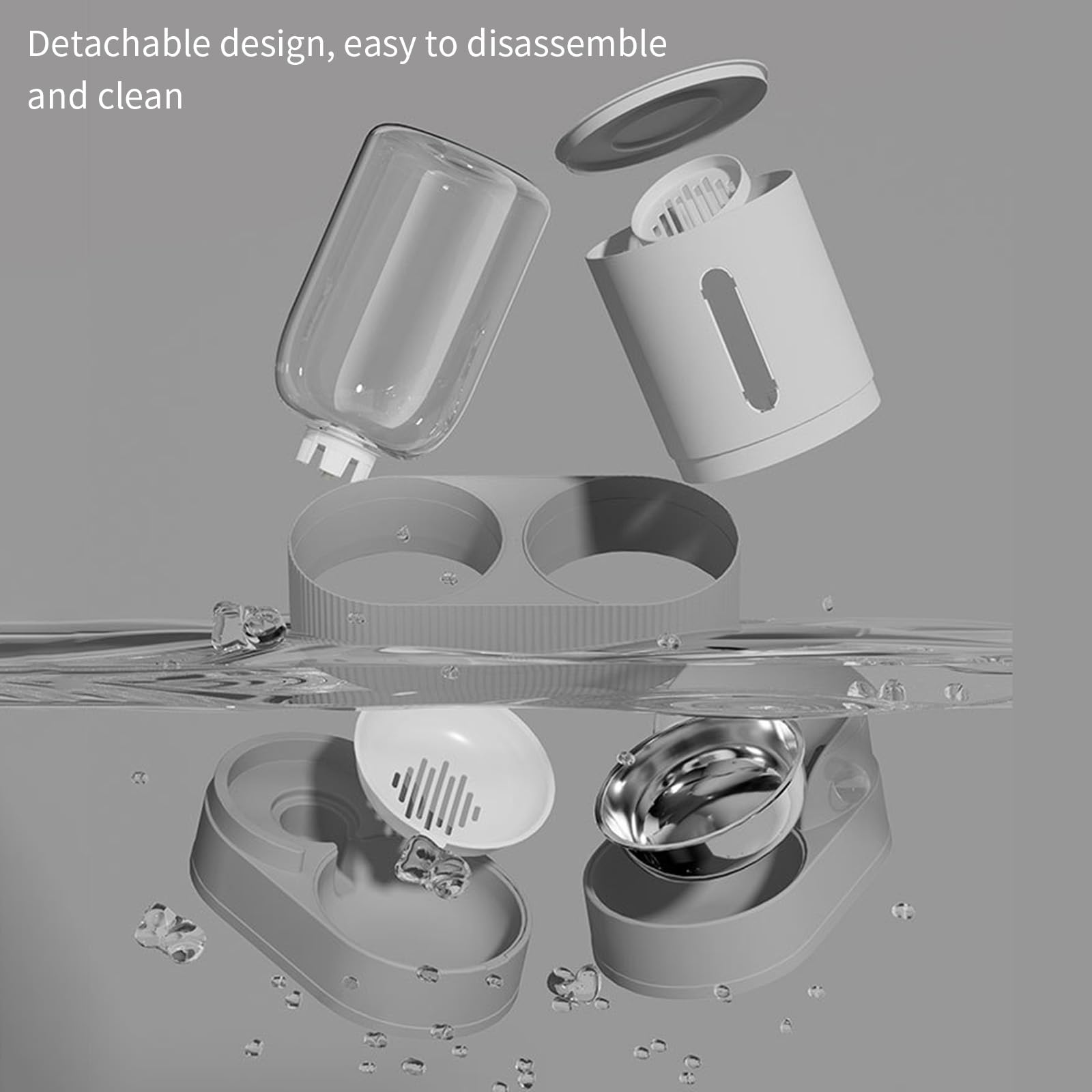 Juego de Cuenco de Agua y de Comida para Mascotas con Recarga automática con Bandeja extraíble de Acero Inoxidable Base antivuelco para Animales pequeños Cuenco de Acero Inoxidable con Agua y y