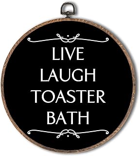 Tzhim Funny Bathroom Round Wall Art, Live Laugh Toaster Bath Round Wall Decor Framed, Funny Sarcastic Dark Humor Canvas Walls Sculptures for Home Bathroom Decor, 10x10 Inch