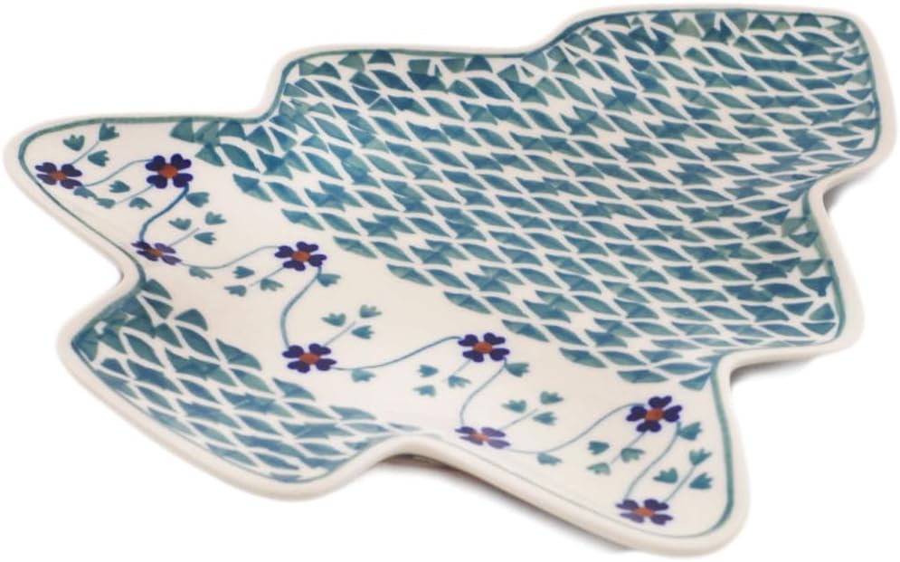 Polmedia Polish Pottery Tray - Lucky Blue Clover Pattern Handmade in Boleslawiec Poland + Certificate of Authenticity