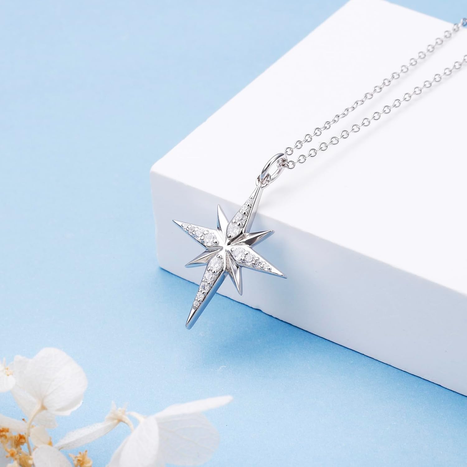 YinShan 925 sterling Silver Cubic Zirconia Star/Snowflake/Teardrop Pendant Necklace for Women - Image 2
